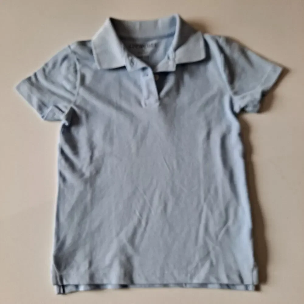 NWT Crewcuts Piqué Polo Shirt Short Sleeve Faded Chambray Blue Girls Size 4-5